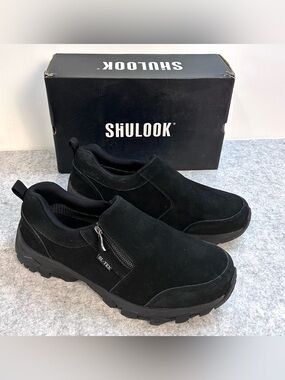 Shulook Mens Black Suede Waterproof Zippered Hiking Shoes / Size US 13